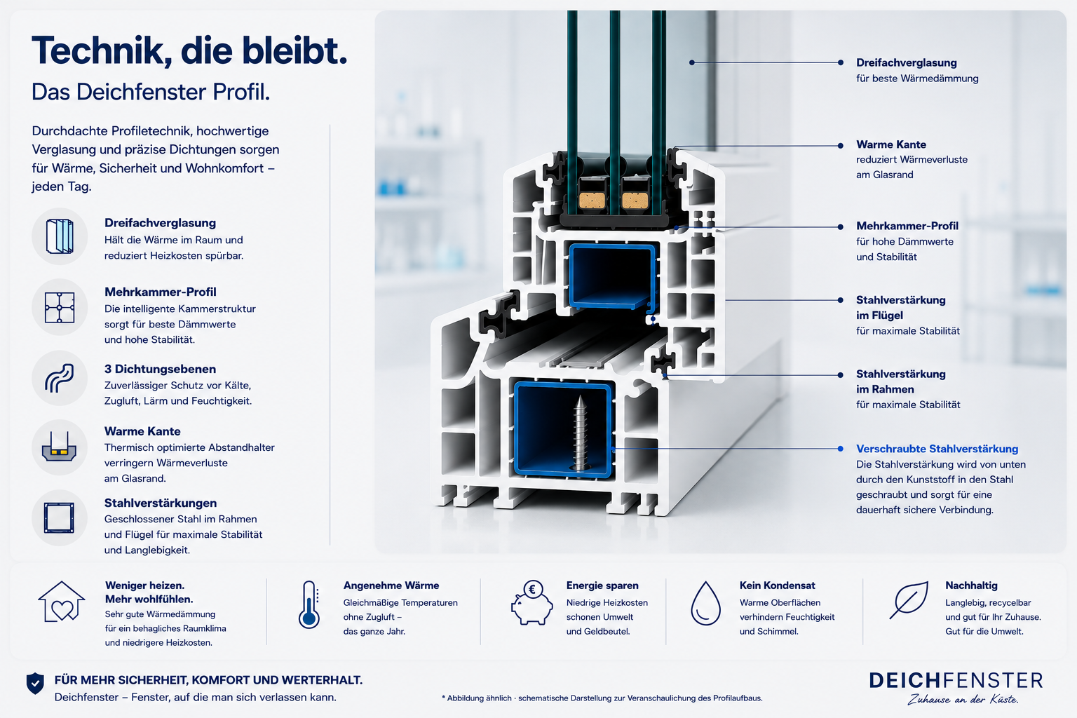 Profilaufbau Deichfenster mit Stahlverstärkung